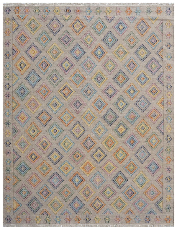 MULTI COLOR BASED BLENDED WOOL MODERN DESIGN HAND WOVEN WOOLEN RUG