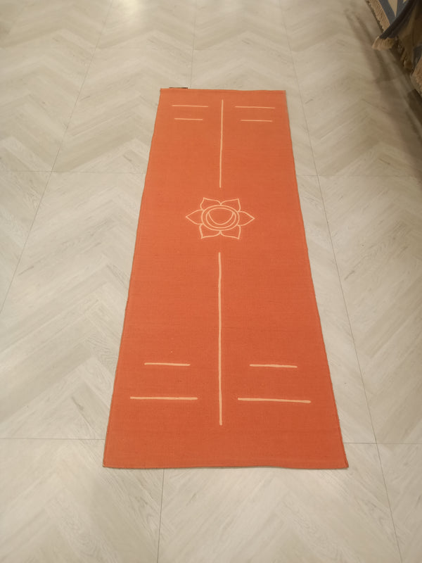 ORANGE COLOR BASED MODERN DESIGN COTTON HAND WOVEN YOGA MAT