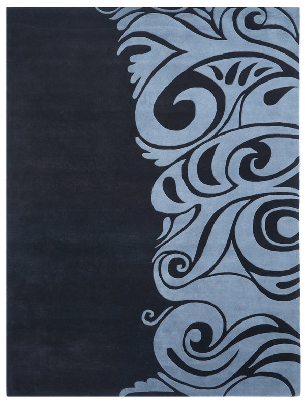 BLACK & BLUE COLOR BASED BLENDED WOOL MODERN DESIGN HAND TUFTED WOOLEN CUT PILE CARPET