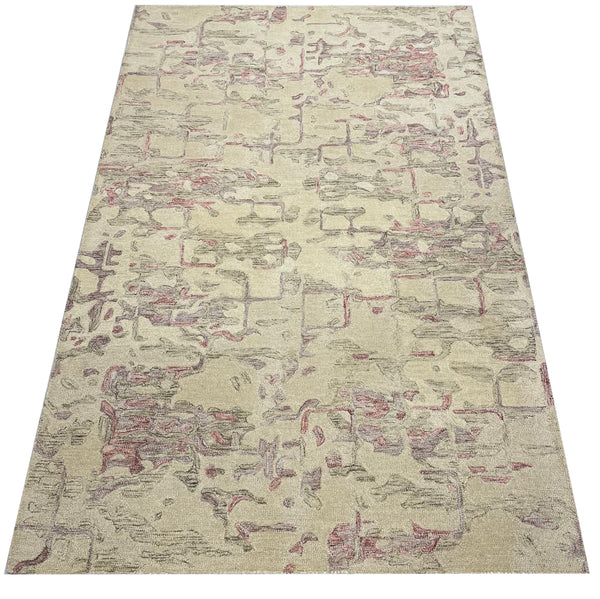 Cream & Multi Color Bsed Loop Pile Modern  Design Hand Tufted Carpet